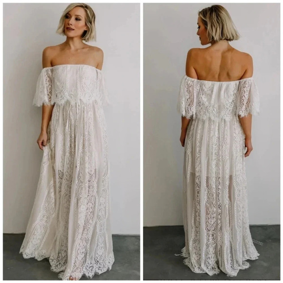 Baltic Born Dresses & Skirts - Baltic Born Leon Off Shoulder Whimsy Fairy Lace Maxi Dress